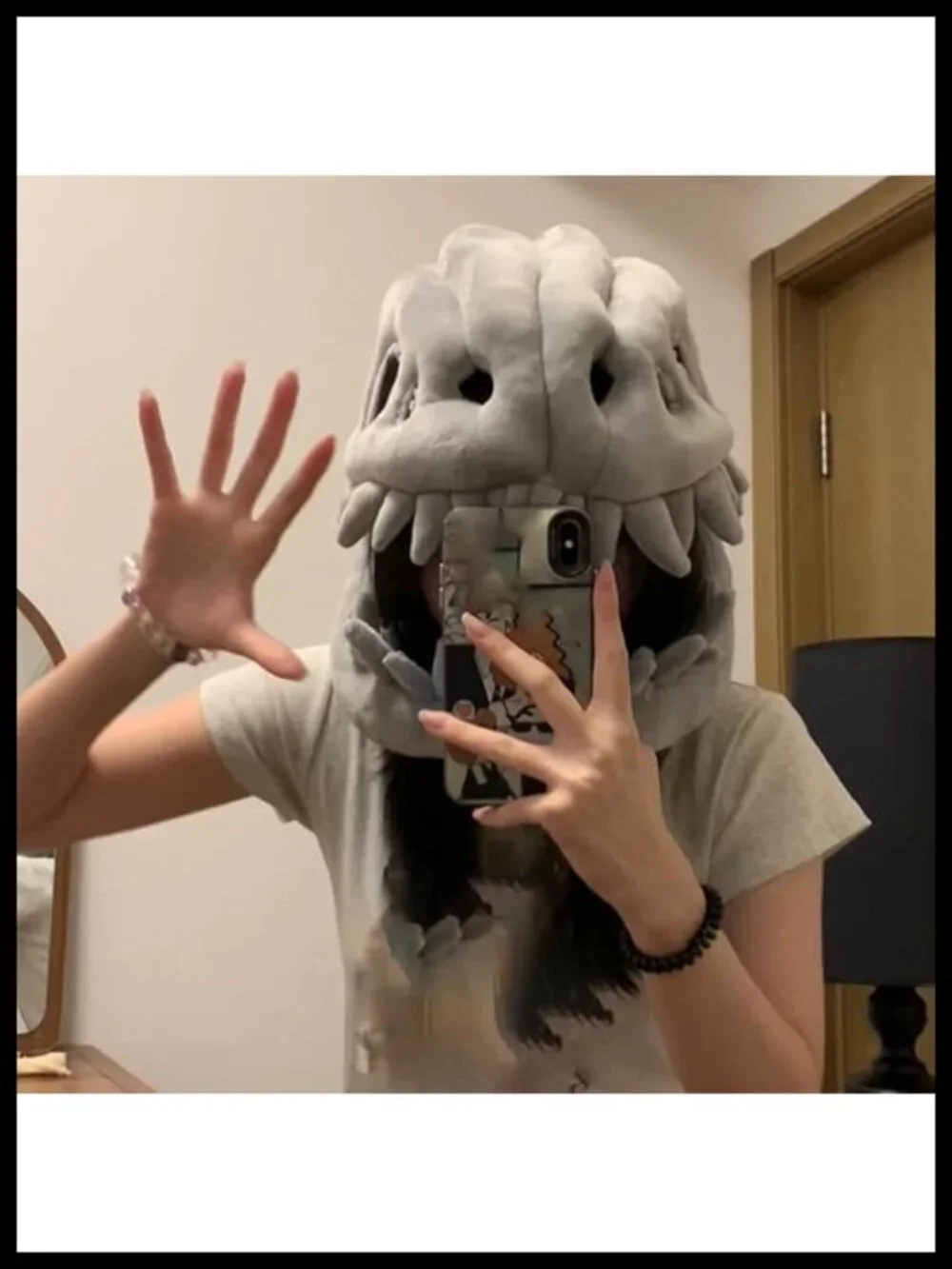 3D Skeleton Dinosaur Halloween Costume Plush Zip-Up Sleeveless Unisex Cosplay